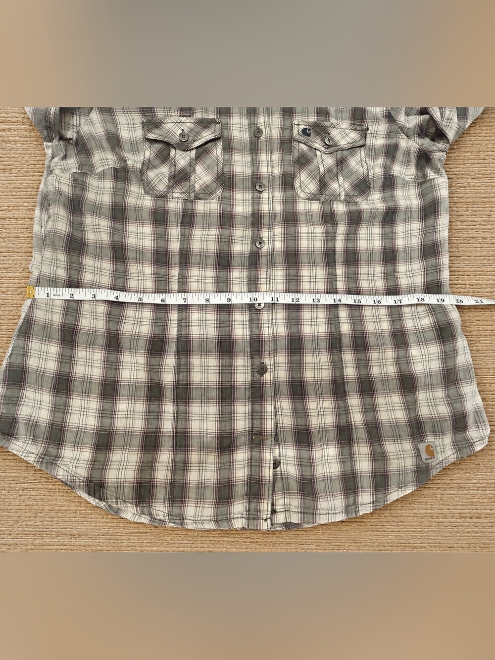 Carhartt Western Gray Plaid Women's Button-Up Shirt with Rodeo Graphic Back Sz M - Picture 12 of 16
